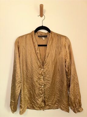 Vintage Carole Little for Saint Tropeze West 100% Silk Golden Button Up Blouse